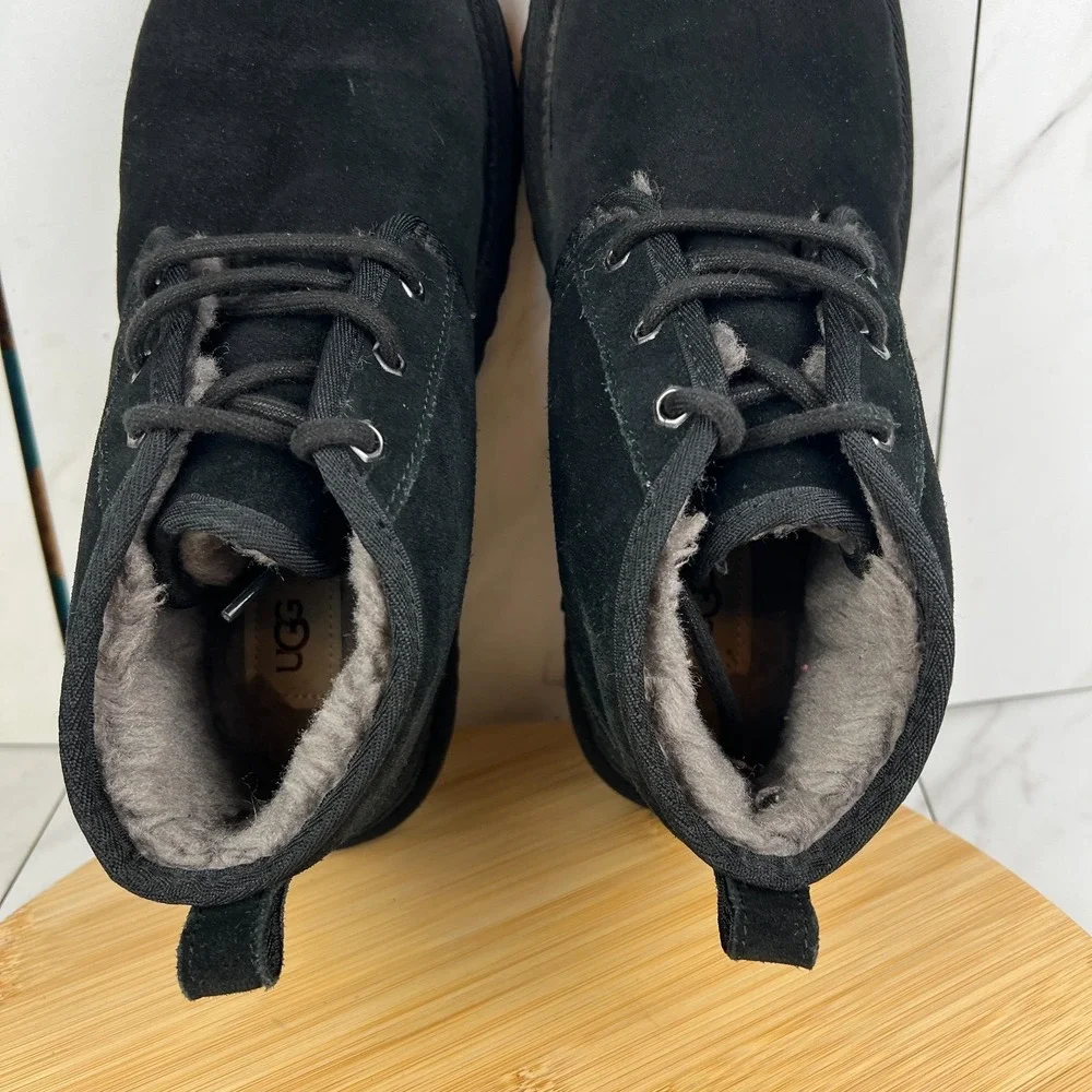 Ugg Neumel Mens Size 8 Black Suede Shearling Lined Chukka Boots Shoes
